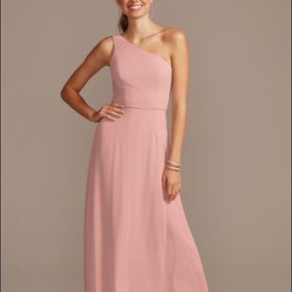 David’s Bridal ONE-SHOULDER SIMPLE CHIFFON BRIDESMAID DRESS in Ballet NEVER WORN